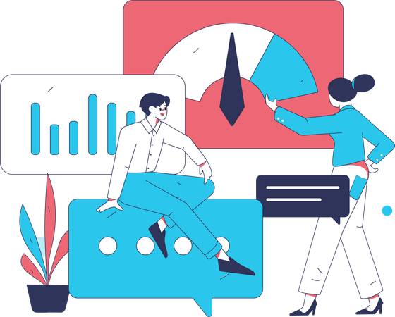 Homme et femme montrant un rapport sur les performances de l'entreprise  Illustration