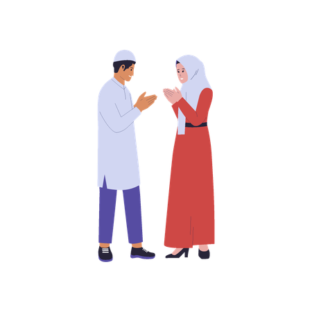 Homme et femme musulmans souhaitant eidmubarak  Illustration