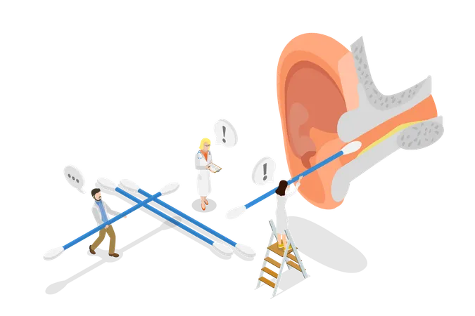 Homme et femme nettoyant le conduit auditif  Illustration