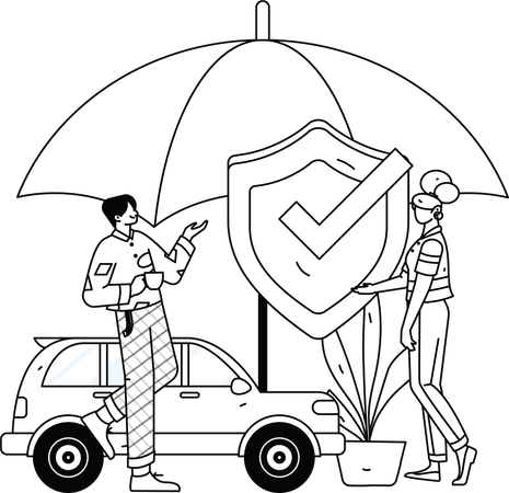 Un homme et une femme parlent d'assurance automobile  Illustration