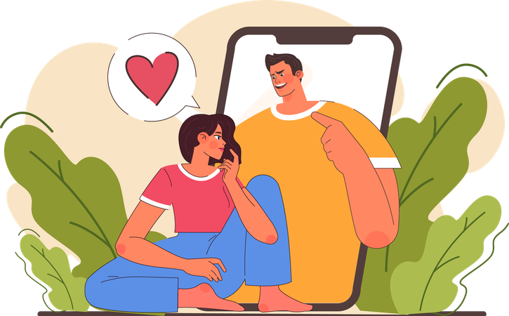 Homme et femme parlant en ligne  Illustration