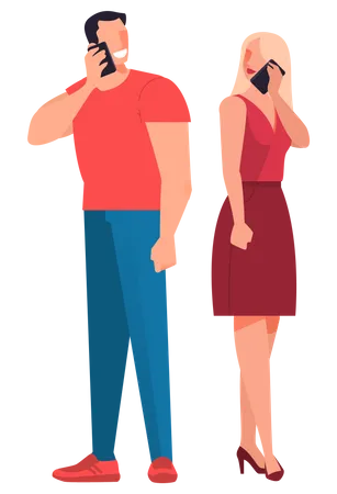 Homme et femme parlant sur mobile  Illustration