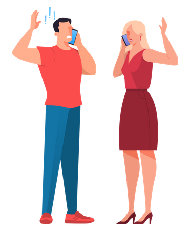 Homme et femme parlant au téléphone portable  Illustration