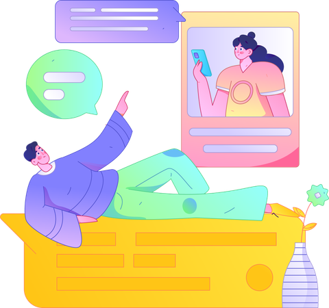 Homme et femme parlant sur mobile  Illustration