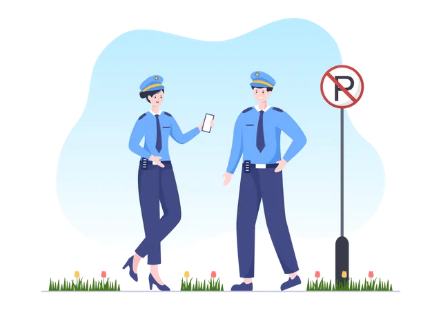 Illustration Vectorielle De Personnage De Policier Utilisant Un Uniforme Avec Un Equipement Defini Dans Un Style De Dessin Anime Plat Illustration