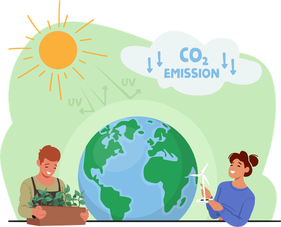 Homme et femme près du globe terrestre  Illustration