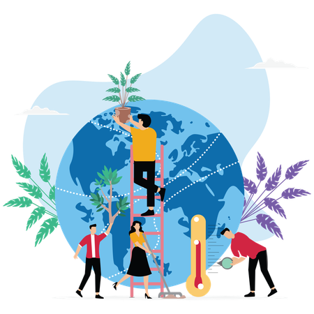 Homme et femme Préserver et sauver la nature sur Terre  Illustration