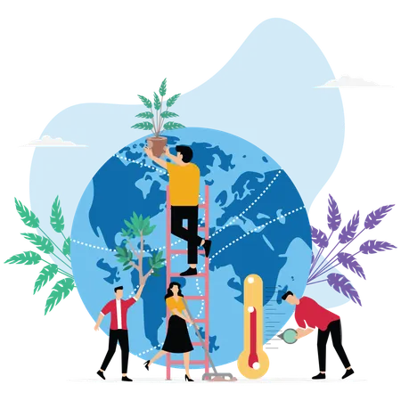 Homme et femme Préserver et sauver la nature sur Terre  Illustration