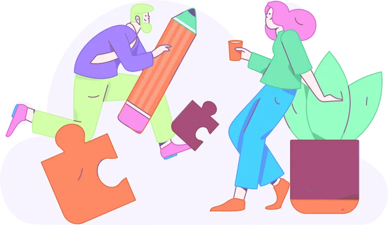 Homme et femme résolvant un problème commercial  Illustration