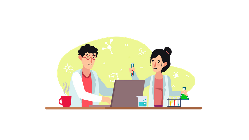 Homme et femme scientifique faisant des expériences en laboratoire  Illustration