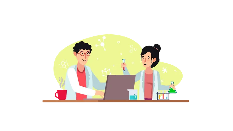 Homme et femme scientifique faisant des expériences en laboratoire  Illustration