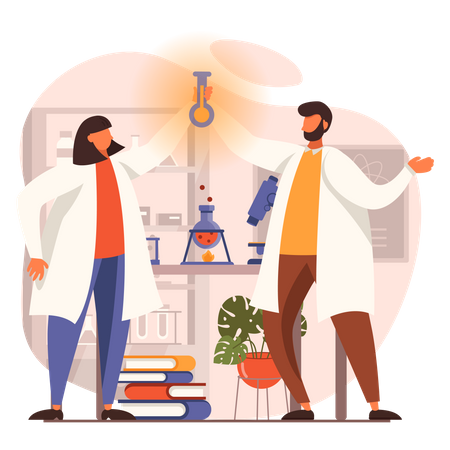 Homme et femme scientifique médecin faisant des expériences en laboratoire  Illustration