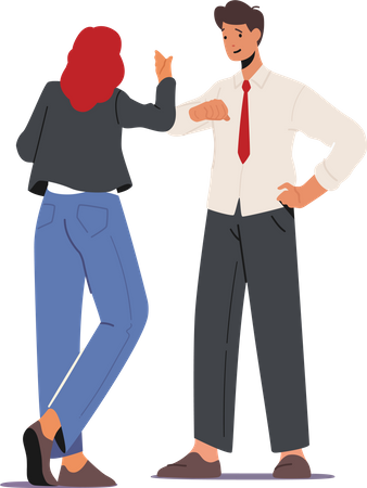 Homme et femme se saluant en frappant avec les coudes  Illustration