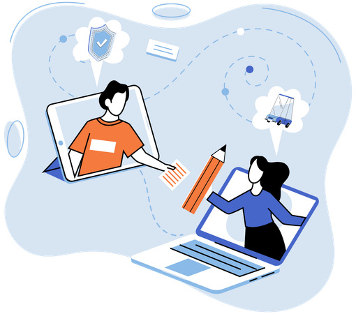 Un homme et une femme souscrivent une police d'assurance en ligne  Illustration