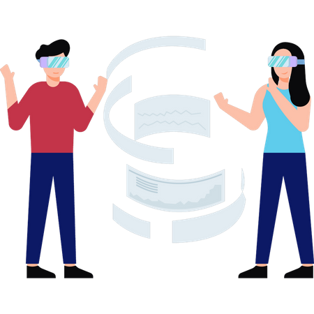 Homme et femme travaillant avec la technologie VR  Illustration