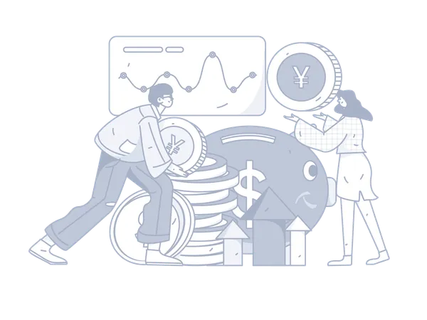 Homme et femme travaillant sur l’analyse financière  Illustration