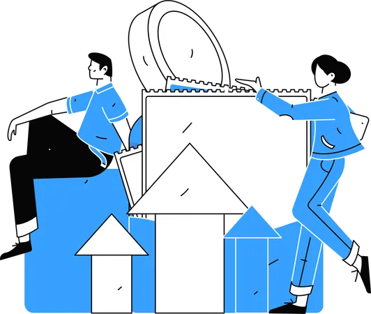 Homme et femme travaillant sur la croissance des investissements  Illustration