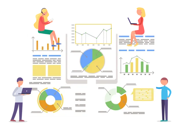 Homme et femme travaillant sur l’analyse des données  Illustration