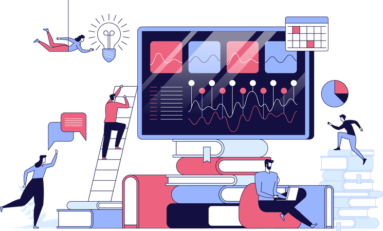 Homme et femme travaillant sur l’analyse commerciale  Illustration