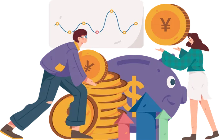 Homme et femme travaillant sur l’analyse financière  Illustration