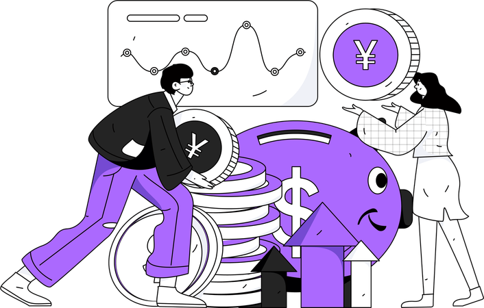 Homme et femme travaillant sur l’analyse financière  Illustration