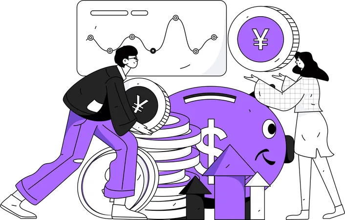 Homme et femme travaillant sur l’analyse financière  Illustration