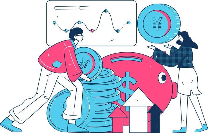 Homme et femme travaillant sur l’analyse financière  Illustration