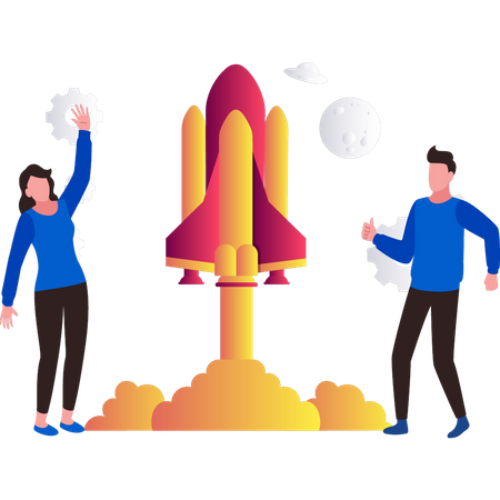 Homme et femme travaillant sur une nouvelle startup  Illustration