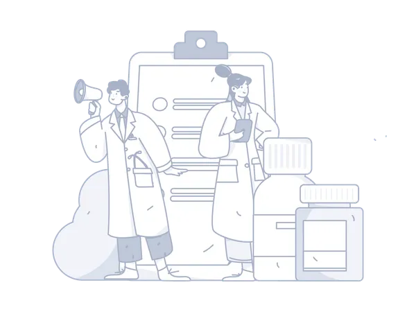 Homme et fille avec flacon de médicament  Illustration