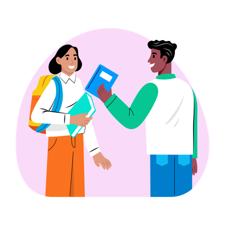Un homme et une fille partagent un livre  Illustration