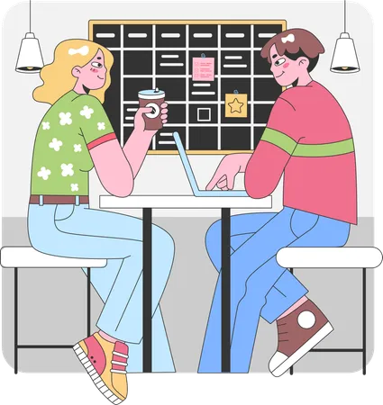 Homme et fille travaillant au bureau  Illustration