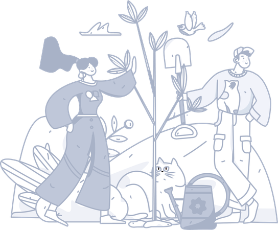 Homme et fille travaillant sur le jardinage  Illustration