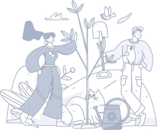 Homme et fille travaillant sur le jardinage  Illustration