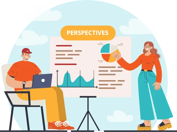 Homme et fille travaillant dans l'analyse commerciale  Illustration