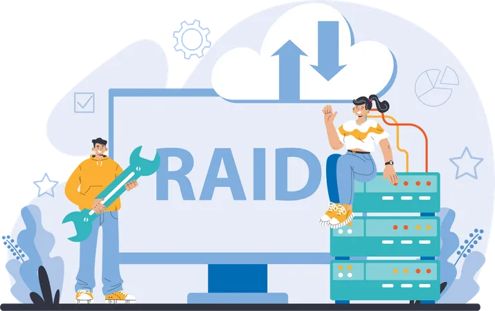 Homme et fille travaillant sur RAID  Illustration