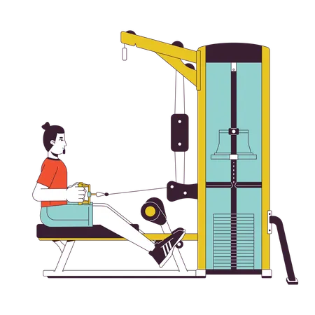 Homme étirant le câble sur une machine à rangée assise  Illustration