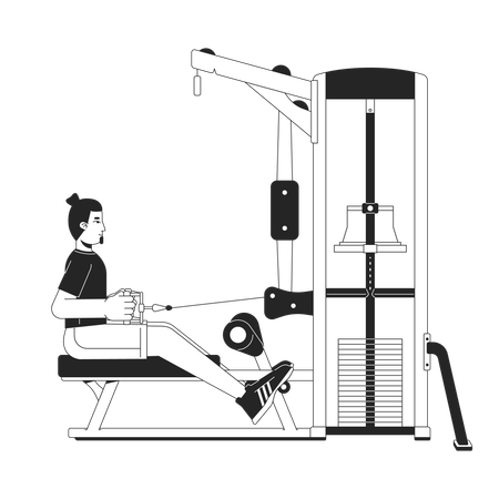 Homme étirant le câble sur une machine à rangée assise  Illustration