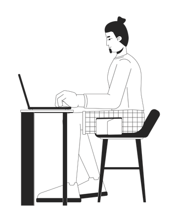Homme européen travaillant sur un ordinateur portable  Illustration