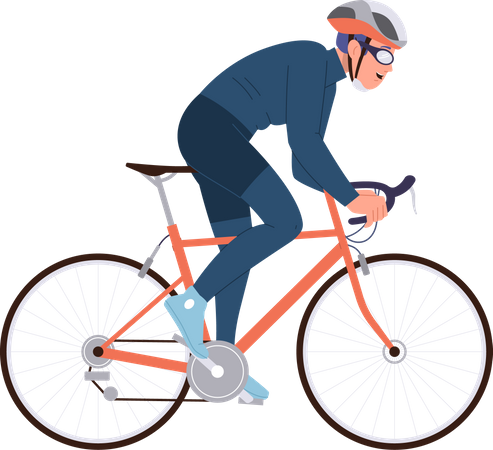 Cycliste professionnel homme excité portant un casque de protection faisant du vélo de sport  Illustration