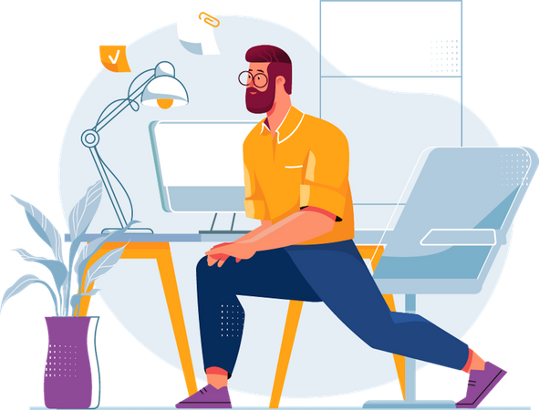 Homme faisant de l'exercice sur le lieu de travail  Illustration