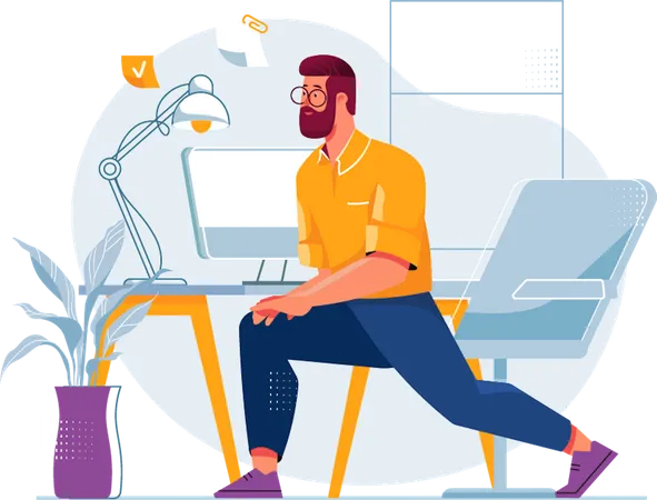 Homme faisant de l'exercice sur le lieu de travail  Illustration