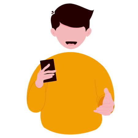 Homme expliquant à l’aide d’un smartphone  Illustration