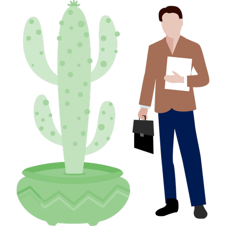 Homme expliquant la plante cereus  Illustration