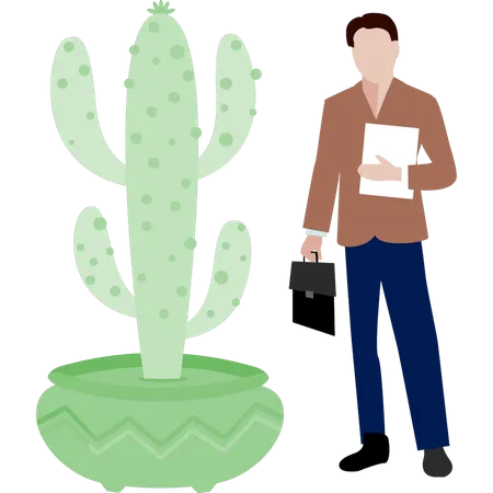 Homme expliquant la plante cereus  Illustration