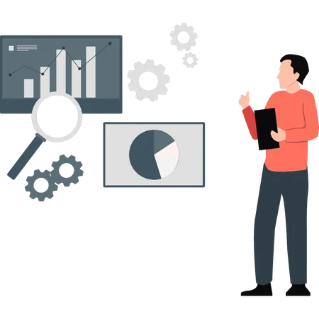 Homme expliquant le diagramme circulaire des affaires  Illustration