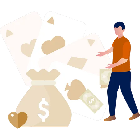 Homme expliquant différentes cartes de poker  Illustration