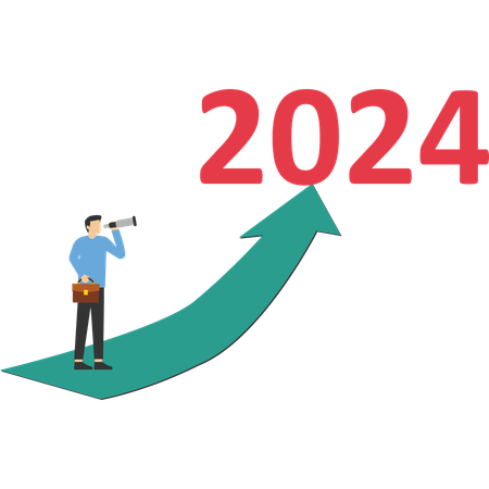 Homme faisant des perspectives pour l’année 2024  Illustration