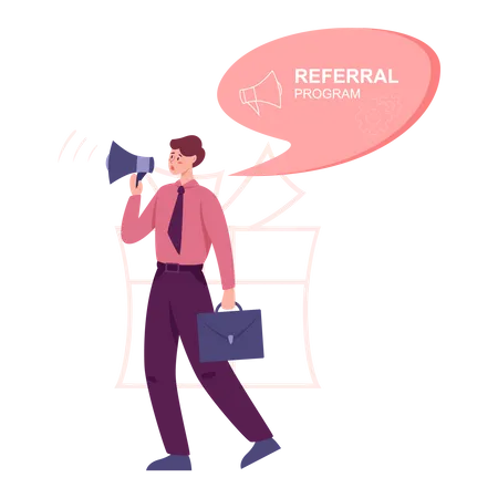 Homme faisant du marketing de référence  Illustration