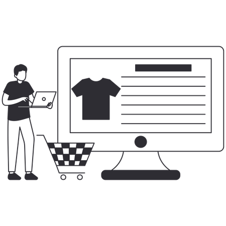 Homme faisant des achats de vêtements en ligne  Illustration