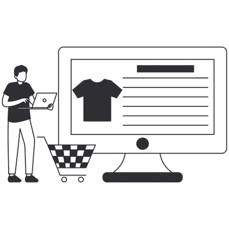 Homme faisant des achats de vêtements en ligne  Illustration